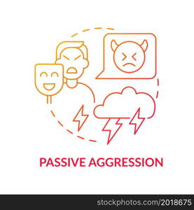 Negative feelings passive expression concept icon. Hostile intentions. Disguise anger and irritation. Seeming calmness abstract idea thin line illustration. Vector isolated outline color drawing. Negative feelings passive expression concept icon