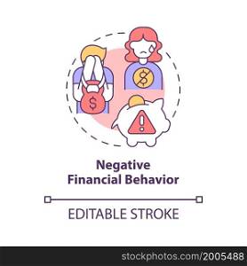 Negative financial behavior concept icon. Economic abuse. Finance access control. Withholding money abstract idea thin line illustration. Vector isolated outline color drawing. Editable stroke. Negative financial behavior concept icon