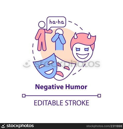 Negative humor concept icon. Psychological manipulation case abstract idea thin line illustration. Verbal abuse. Isolated outline drawing. Editable stroke. Arial, Myriad Pro-Bold fonts used. Negative humor concept icon
