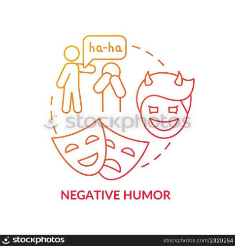 Negative humor red gradient concept icon. Psychological manipulation case abstract idea thin line illustration. Mocking and bullying. Verbal abuse. Isolated outline drawing. Myriad Pro-Bold font used. Negative humor red gradient concept icon
