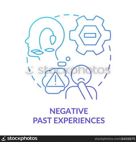 Negative past experiences blue gradient concept icon. Fear and depression. Resisting changes reason abstract idea thin line illustration. Isolated outline drawing. Myriad Pro-Bold fonts used. Negative past experiences blue gradient concept icon