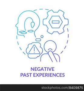 Negative past experiences blue gradient concept icon. Fear and depression. Resisting changes reason abstract idea thin line illustration. Isolated outline drawing. Myriad Pro-Bold fonts used. Negative past experiences blue gradient concept icon