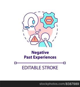 Negative past experiences concept icon. Fear and depression. Resisting changes reason abstract idea thin line illustration. Isolated outline drawing. Editable stroke. Arial, Myriad Pro-Bold fonts used. Negative past experiences concept icon