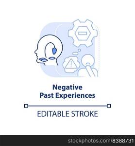 Negative past experiences light blue concept icon. Resisting changes reason abstract idea thin line illustration. Isolated outline drawing. Editable stroke. Arial, Myriad Pro-Bold fonts used. Negative past experiences light blue concept icon