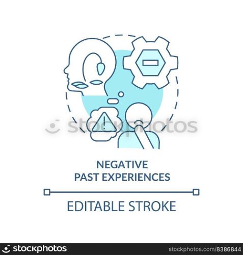 Negative past experiences turquoise concept icon. Resisting changes reason abstract idea thin line illustration. Isolated outline drawing. Editable stroke. Arial, Myriad Pro-Bold fonts used. Negative past experiences turquoise concept icon
