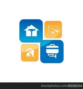 Negative space home repair illustrator. Creative home logo design idea. Home repair services icon design