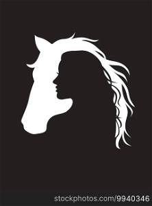 negative space Horse and Woman logo design,Vector silhouette of the horse and girl on white background. 