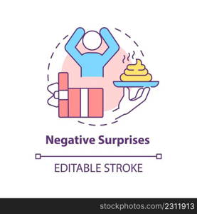 Negative surprises concept icon. How psychological manipulation works abstract idea thin line illustration. Isolated outline drawing. Editable stroke. Arial, Myriad Pro-Bold fonts used. Negative surprises concept icon