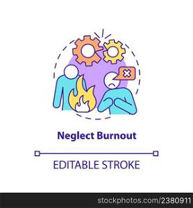 Neglect burnout concept icon. Feeling incompetent. Type of burnout abstract idea thin line illustration. Isolated outline drawing. Editable stroke. Arial, Myriad Pro-Bold fonts used. Neglect burnout concept icon