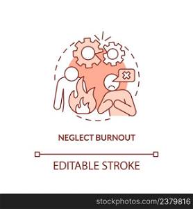 Neglect burnout red concept icon. Feeling incompetent. Type of burnout abstract idea thin line illustration. Isolated outline drawing. Editable stroke. Arial, Myriad Pro-Bold fonts used. Neglect burnout red concept icon