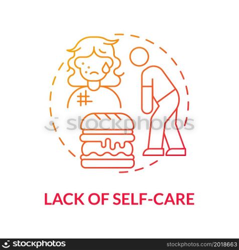 Neglect self-care concept icon. Disregard personal wellbeing. Stop paying attention to your look. Ignore basic needs abstract idea thin line illustration. Vector isolated outline color drawing. Neglect self-care concept icon