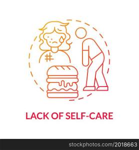 Neglect self-care concept icon. Disregard personal wellbeing. Stop paying attention to your look. Ignore basic needs abstract idea thin line illustration. Vector isolated outline color drawing. Neglect self-care concept icon