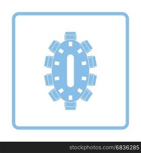 Negotiating table icon. Blue frame design. Vector illustration.