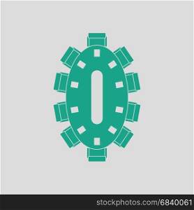 Negotiating table icon. Gray background with green. Vector illustration.