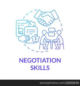 Negotiation skills blue gradient concept icon. Making successful deal. Distribution business development abstract idea thin line illustration. Vector isolated outline color drawing. Negotiation skills blue gradient concept icon