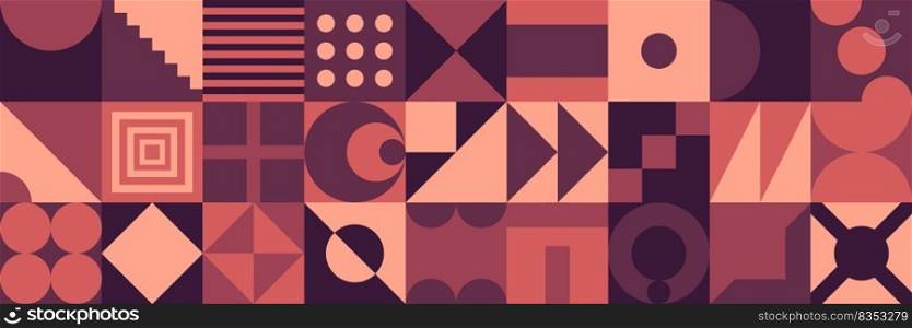 Neo Modernism artwork pattern made with abstract vector geometric shapes and forms. Simple form bold graphic design, useful for web art, invitation cards, posters, prints, textile, backgrounds. Vector illustration