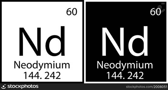 Neodymium symbol. Periodic table. Atomic number. Chemical element. Black white square. Vector illustration. Stock image. EPS 10.. Neodymium symbol. Periodic table. Atomic number. Chemical element. Black white square. Vector illustration. Stock image.