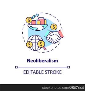 Neoliberalism concept icon. Free international market and trading relationship abstract idea thin line illustration. Isolated outline drawing. Editable stroke. Arial, Myriad Pro-Bold fonts used. Neoliberalism concept icon