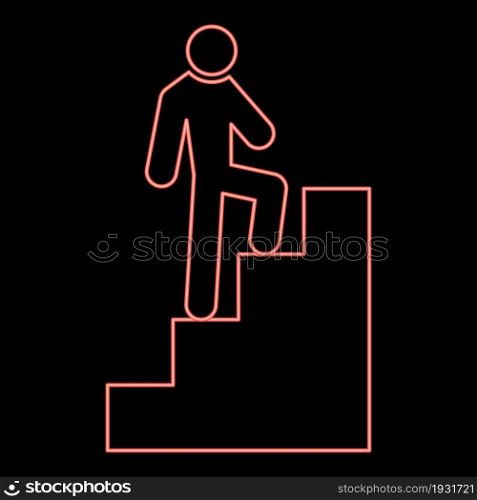 Neon a man climbing stairs red color vector illustration flat style light image. Neon a man climbing stairs red color vector illustration flat style image