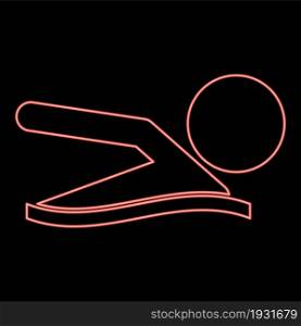 Neon a man swims red color vector illustration flat style light image. Neon a man swims red color vector illustration flat style image