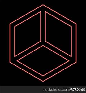 Neon abstract cube shape Hexagon box red color vector illustration image flat style light. Neon abstract cube shape Hexagon box red color vector illustration image flat style