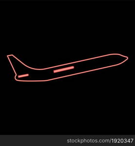 Neon airplane red color vector illustration flat style light image. Neon airplane red color vector illustration flat style image