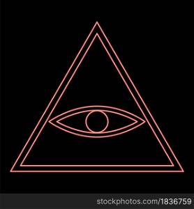 Neon all seeing eye symbol red color vector illustration flat style light image. Neon all seeing eye symbol red color vector illustration flat style image