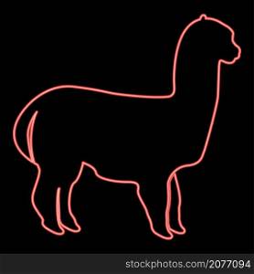 Neon alpaca red color vector illustration image flat style light. Neon alpaca red color vector illustration image flat style