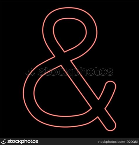 Neon ampersand red color vector illustration flat style light image. Neon ampersand red color vector illustration flat style image