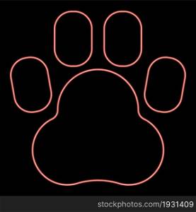 Neon animal footprint icon black color in circle outline vector illustration red color vector illustration flat style light image. Neon animal footprint icon black color in circle red color vector illustration flat style image