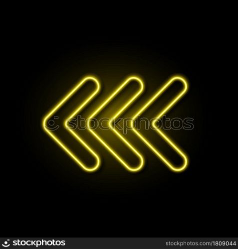Neon arrow realistic. Glowing yellow sign. Abstract electricity shine effect colored signboard, direction illuminated object, night club or party lamp. Vector isolated on black background illustration. Neon arrow realistic. Glowing yellow sign. Abstract electricity colored signboard, direction illuminated object, night club or party lamp. Vector isolated on black background illustration