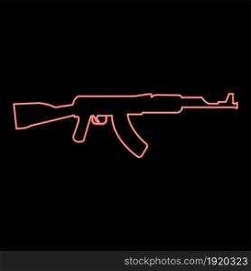 Neon assault rifle red color vector illustration flat style light image. Neon assault rifle red color vector illustration flat style image