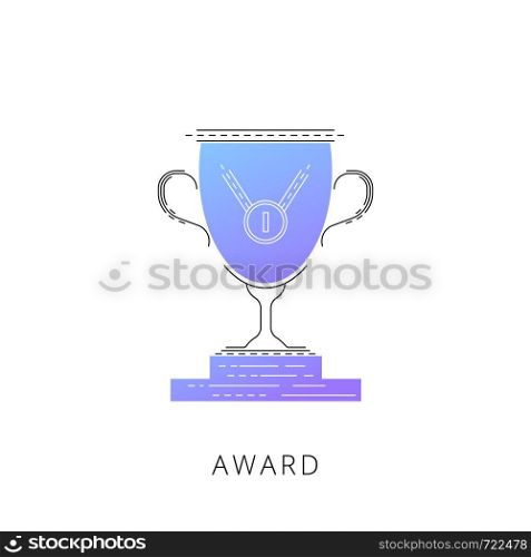 Neon award vector line icon isolated on white background. Award line icon for infographic, website or app.. Neon award vector line icon.