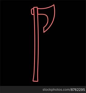 Neon ax with long handle Viking ax red color vector illustration image flat style light. Neon ax with long handle Viking ax red color vector illustration image flat style