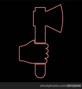 Neon axe in hand red color vector illustration image flat style light. Neon axe in hand red color vector illustration image flat style