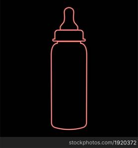 Neon baby bottle symbol red color vector illustration flat style light image. Neon baby bottle symbol red color vector illustration flat style image