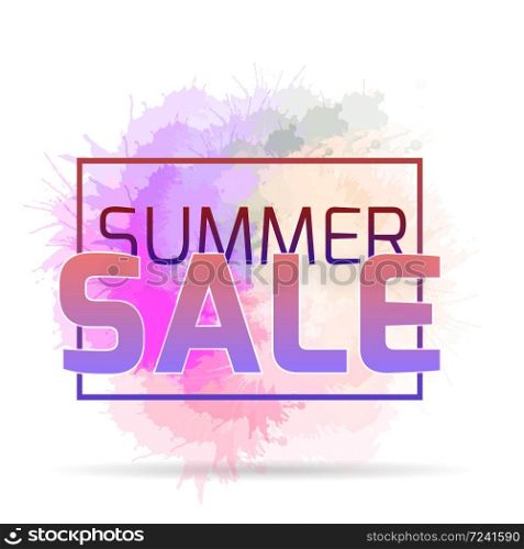 Neon banner summer sale with watercolor spray. Discount. Objects separate from the background. Vector element for banners, leaflets and your design. Neon banner summer sale with watercolor spray.