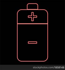 Neon battery red color vector illustration flat style light image. Neon battery red color vector illustration flat style image