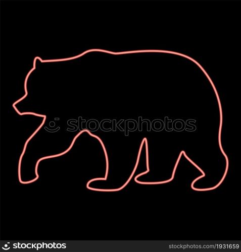 Neon bear red color vector illustration flat style light image. Neon bear red color vector illustration flat style image