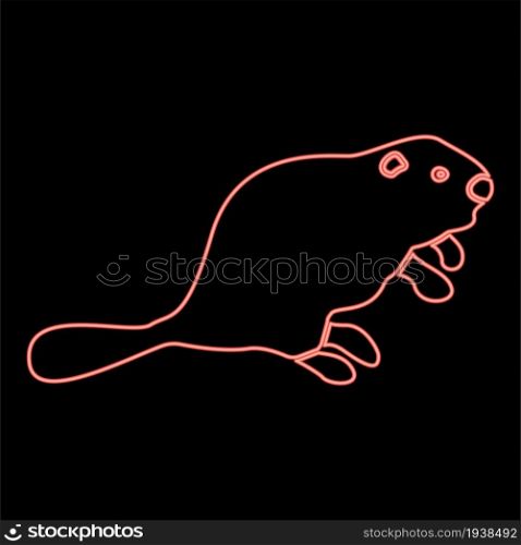 Neon beaver red color vector illustration flat style light image. Neon beaver red color vector illustration flat style image