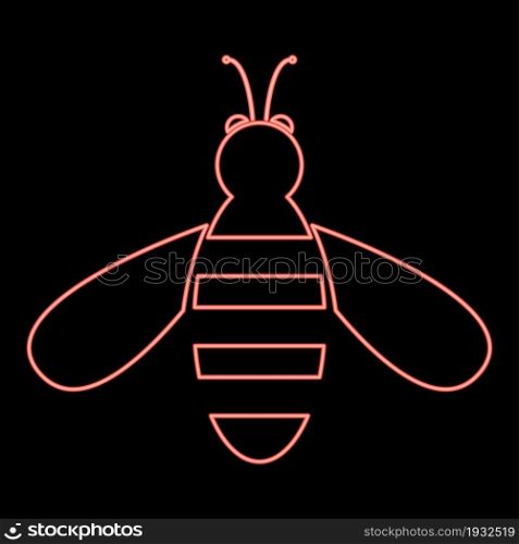 Neon bee red color vector illustration flat style light image. Neon bee red color vector illustration flat style image