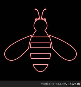 Neon bee red color vector illustration flat style light image. Neon bee red color vector illustration flat style image