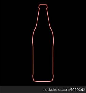 Neon beer bottle red color vector illustration flat style light image. Neon beer bottle red color vector illustration flat style image