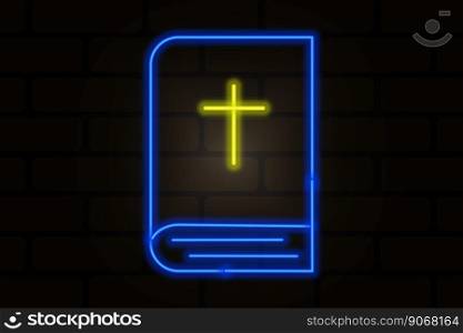 neon bible for celebration design. Cross neon sign. Vector illustration. EPS 10.. neon bible for celebration design. Cross neon sign. Vector illustration.