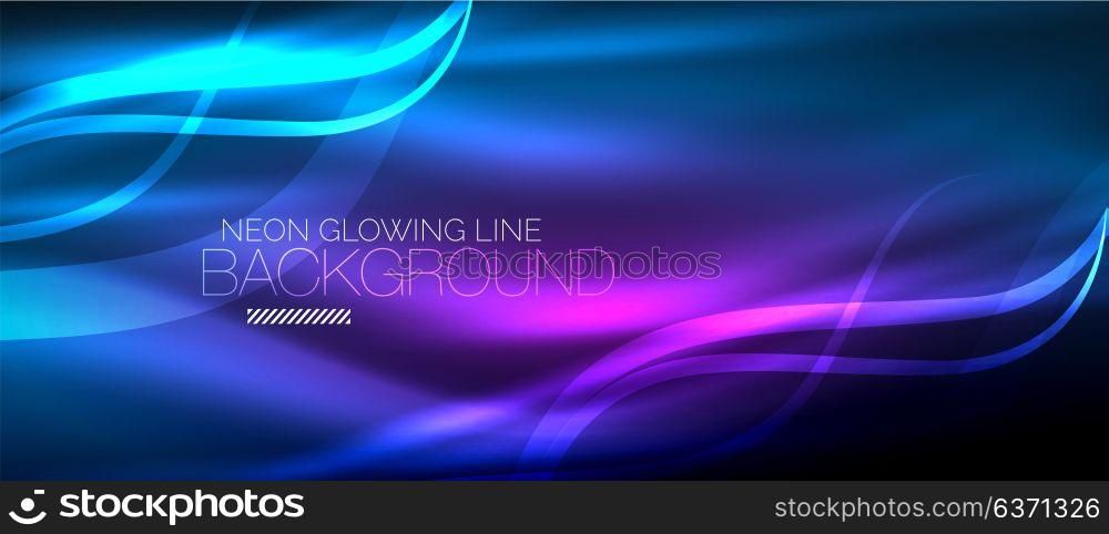 Neon blue elegant smooth wave lines digital abstract background. Neon elegant smooth wave lines vector digital abstract background