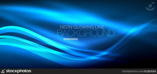 Neon blue elegant smooth wave lines digital abstract background. Neon elegant smooth wave lines vector digital abstract background