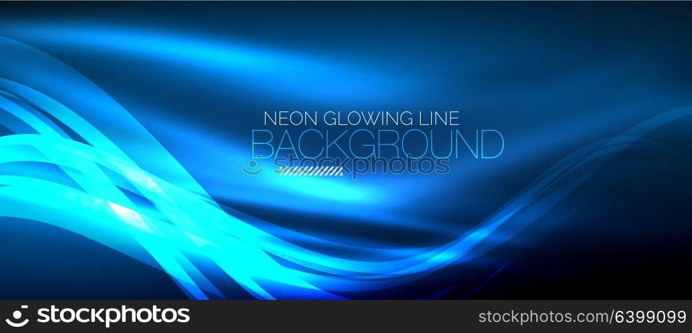 Neon blue elegant smooth wave lines digital abstract background. Neon elegant smooth wave lines vector digital abstract background