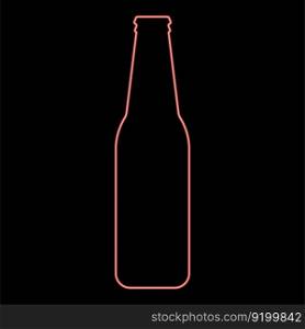 Neon bottle beer with glass red color vector illustration image flat style light. Neon bottle beer with glass red color vector illustration image flat style