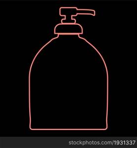 Neon bottle of liquid soap icon black color in circle outline vector illustration red color vector illustration flat style light image. Neon bottle of liquid soap icon black color in circle red color vector illustration flat style image