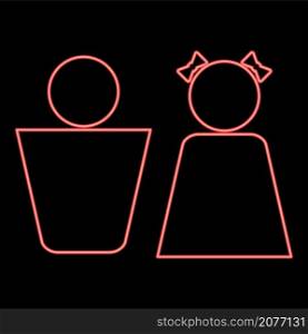 Neon boy and girl red color vector illustration image flat style light. Neon boy and girl red color vector illustration image flat style